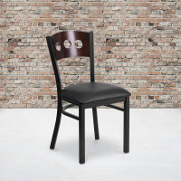 Flash Furniture XU-DG-6Y2B-WAL-BLKV-GG HERCULES Series Black Decorative 3 Circle Back Metal Restaurant Chair - Walnut Wood BackBlack Vinyl Seat